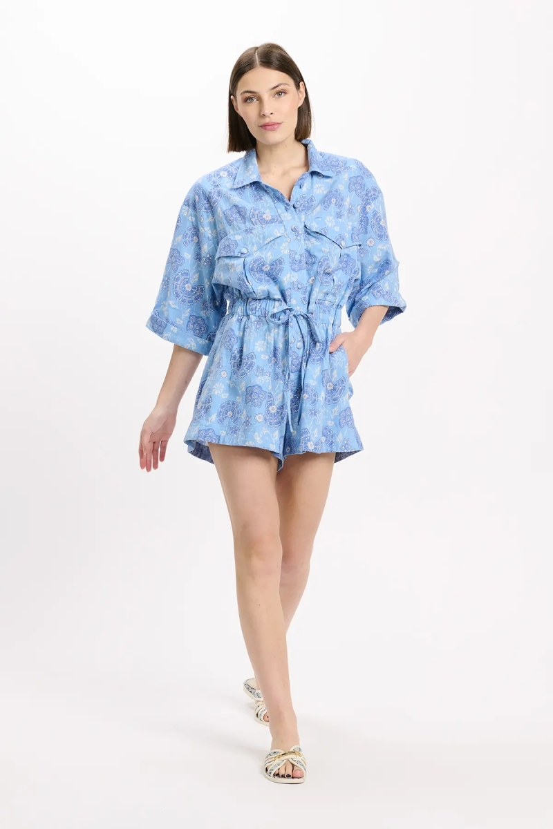 Romper Rada 3/4 Sleeve Romper with pockets, 100% cotton slub printed - Miss June Paris - 2