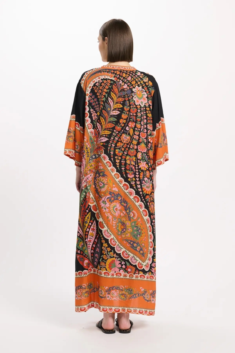 Vestido Lior – Vestido longo de mangas compridas, em rayon estampado, 100 % rayon – Miss June Paris - 6