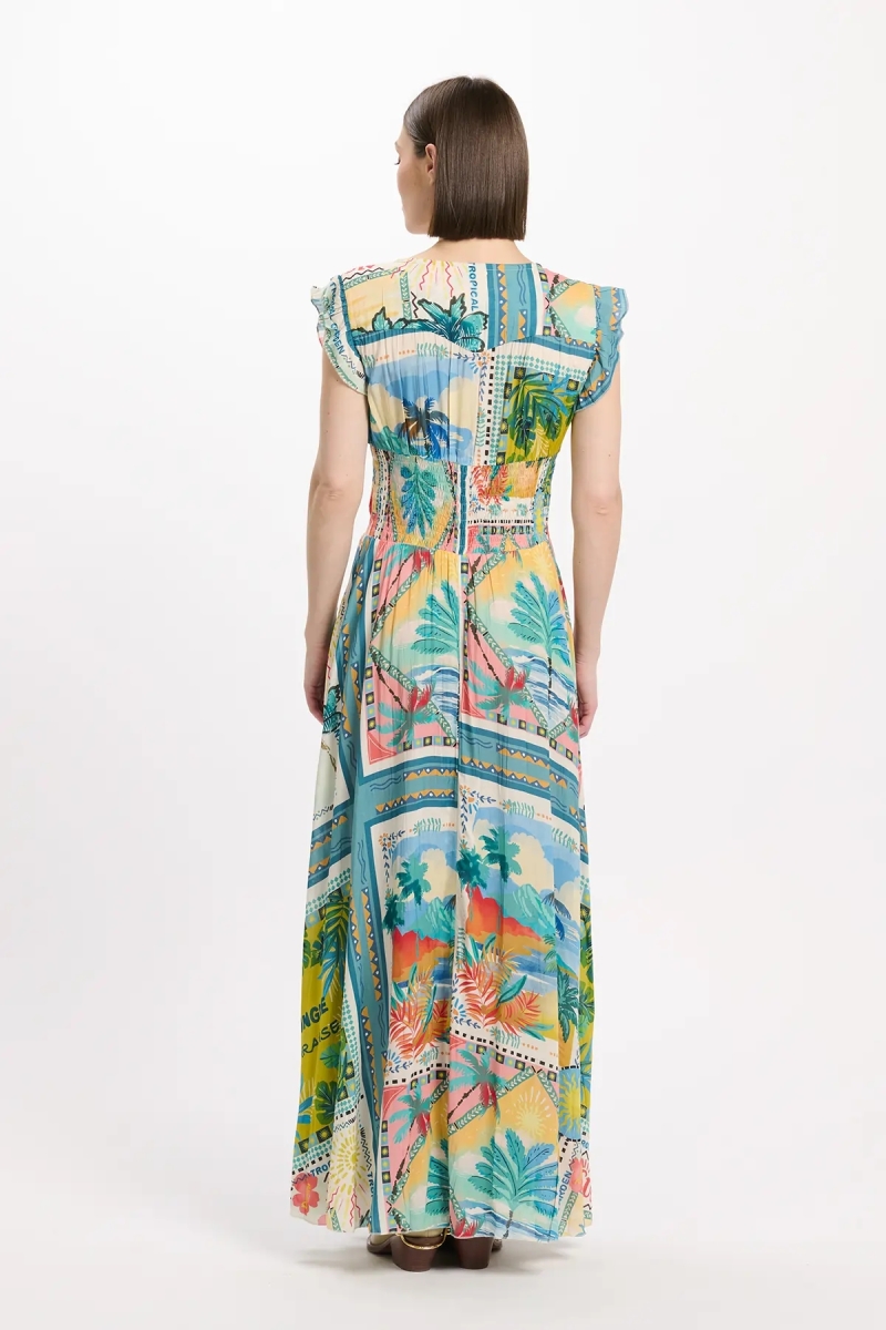 Dress Taly Short Sleeves Long Dress, 100% modal printed - Miss June Paris - 4