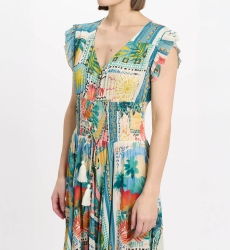 Dress Taly Short Sleeves Long Dress, 100% modal printed - Miss June Paris - 3