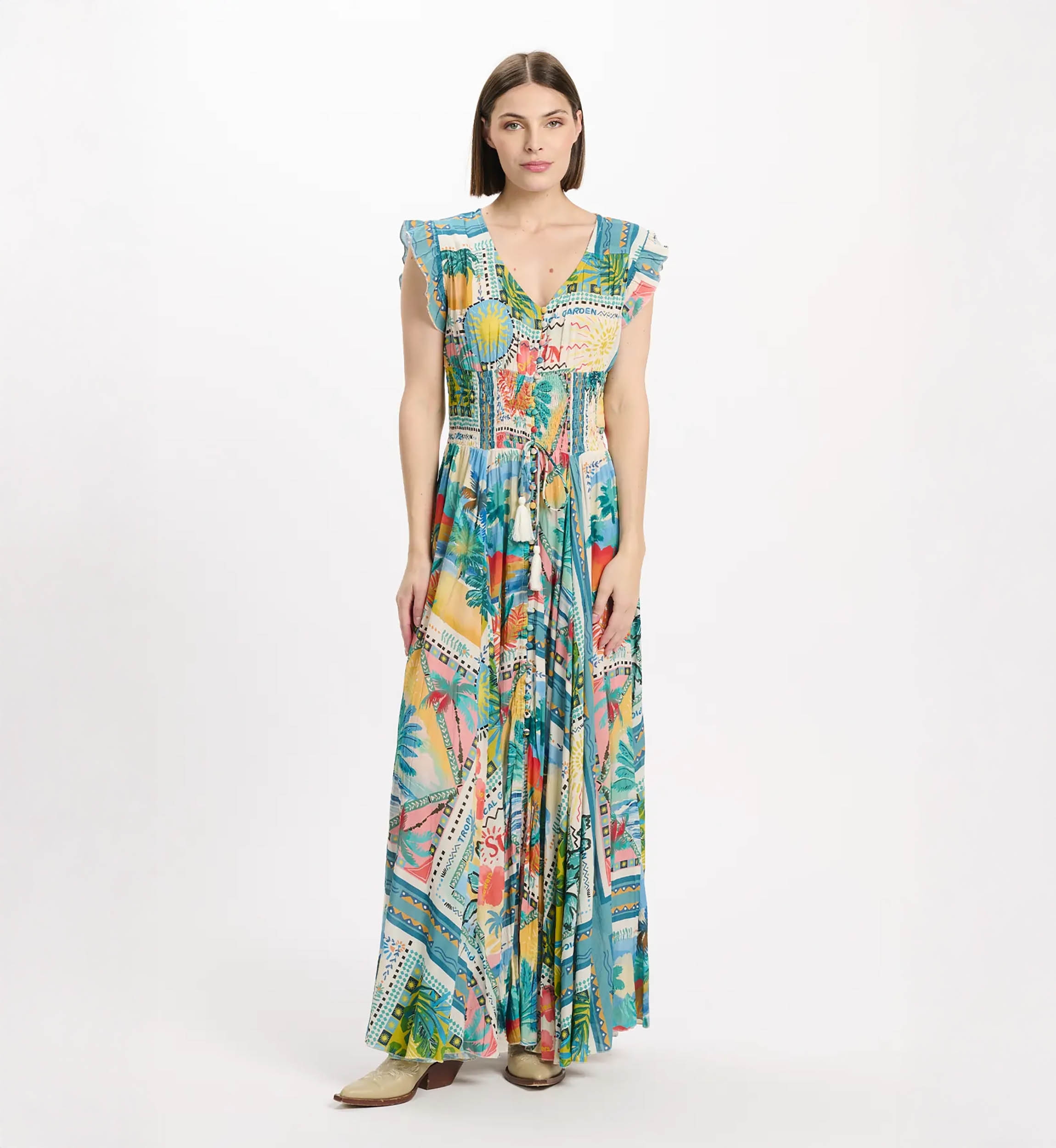 Vestido Taly – Vestido largo con mangas cortas, de modal estampado, 100 % modal – Miss June Paris - 2