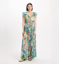 Vestido Taly – Vestido largo con mangas cortas, de modal estampado, 100 % modal – Miss June Paris - 2