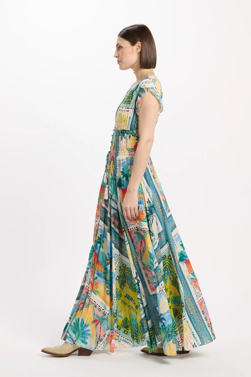 Dress Taly Short Sleeves Long Dress, 100% modal printed - Miss June Paris - 5