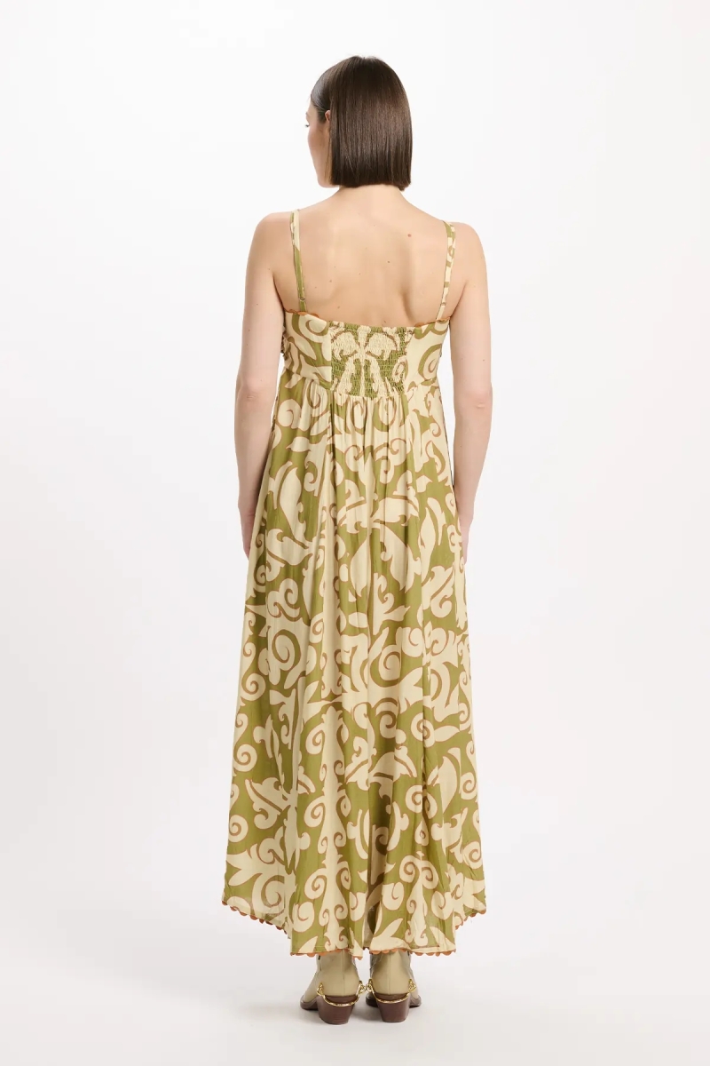 Vestido Becky – Vestido longo com alças finas, laços e bolsos, em modal estampado, 100 % modal – Miss June Paris - 4
