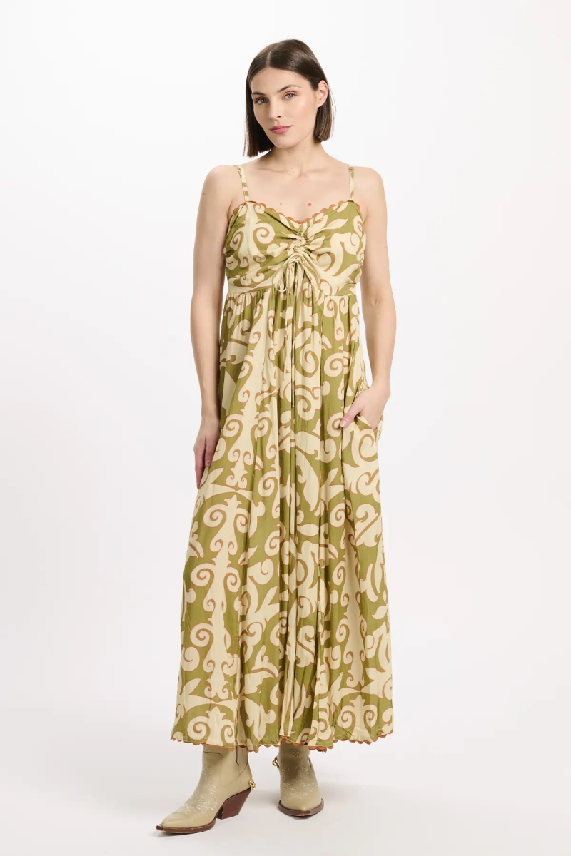 Dress Becky Thin Straps Long Dress with laces and pockets, 100% modal printed - Miss June Paris - 2