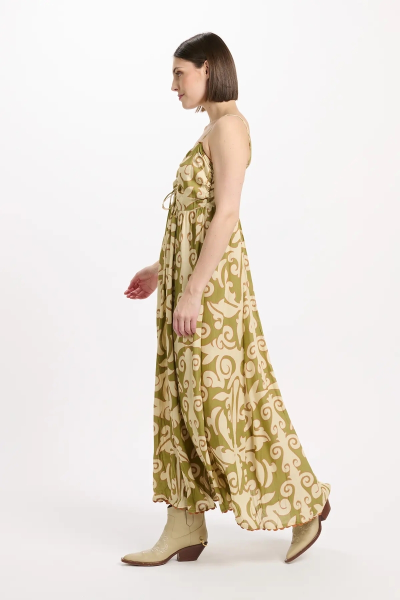 Vestido Becky – Vestido longo com alças finas, laços e bolsos, em modal estampado, 100 % modal – Miss June Paris - 5