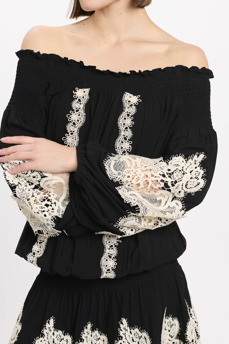 Vestido Laurel – Vestido curto com ombros descobertos e laços, 100 % modal – Miss June Paris - 6