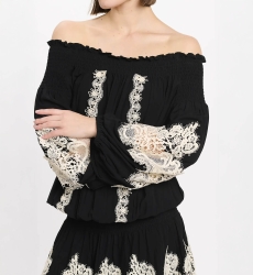 Dress Laurel Short Dress W/off The Shoulder with laces, 100% modal - Miss June Paris - 6