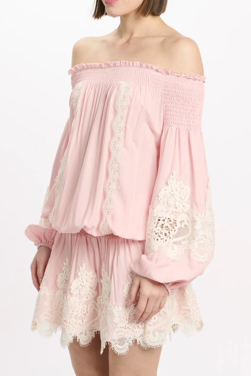 Dress Laurel Short Dress W/off The Shoulder with laces, 100% modal - Miss June Paris - 8
