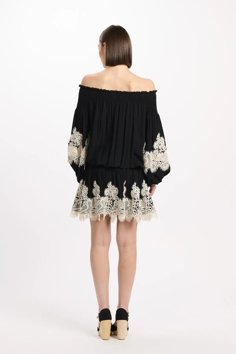 Vestido Laurel – Vestido curto com ombros descobertos e laços, 100 % modal – Miss June Paris - 5