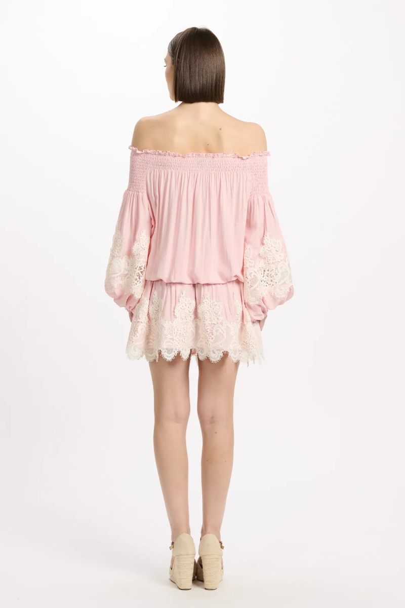 Vestido Laurel – Vestido curto com ombros descobertos e laços, 100 % modal – Miss June Paris - 9