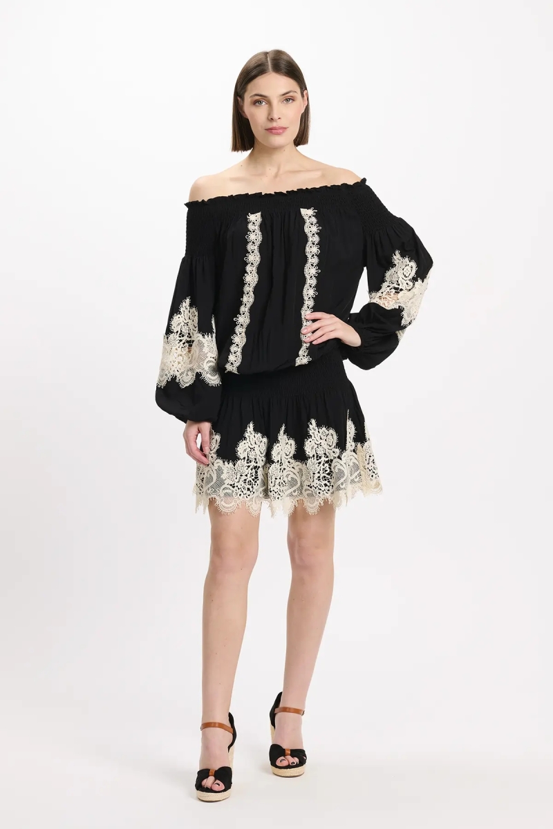 Vestido Laurel – Vestido corto con hombros descubiertos y cordones, 100 % modal – Miss June Paris - 4