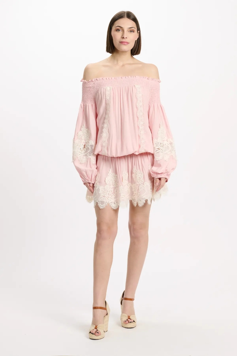 Vestido Laurel – Vestido curto com ombros descobertos e laços, 100 % modal – Miss June Paris - 7