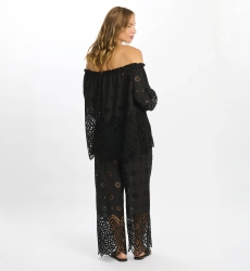 Top Opaline Off-shoulder Long Sleeved, 100% cotton with laces embroidery - Miss June Paris - 9