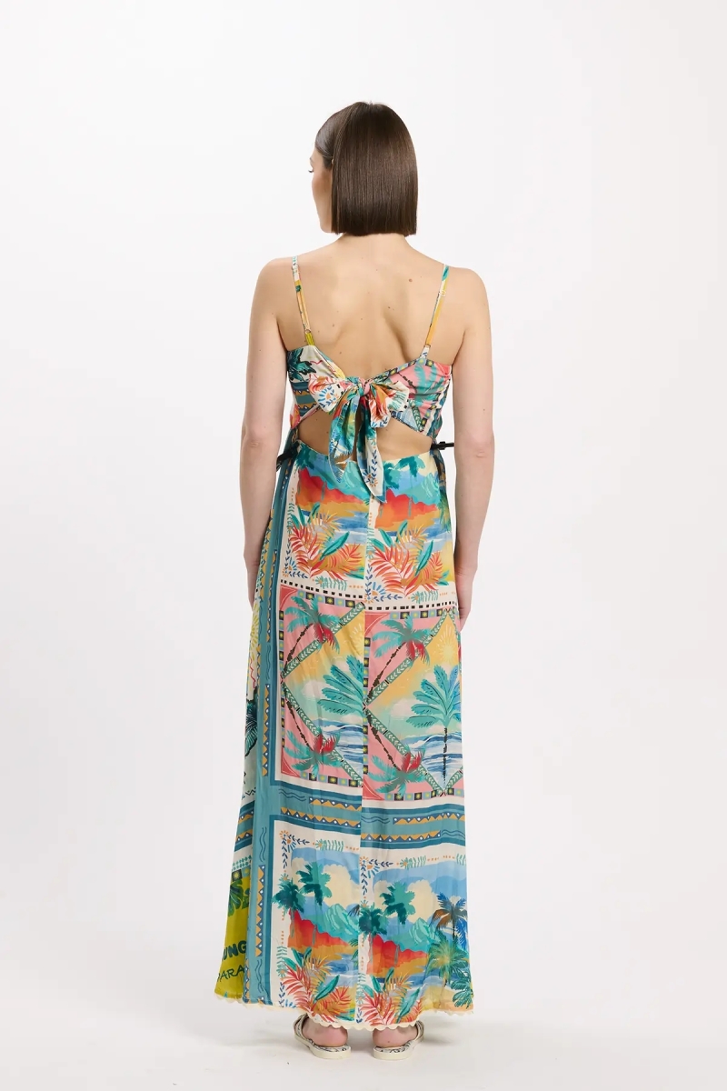 Dress Britney Thin Straps Long, 100% modal printed with laces - Miss June Paris - 4