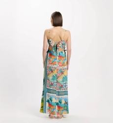 Dress Britney Thin Straps Long, 100% modal printed with laces - Miss June Paris - 4
