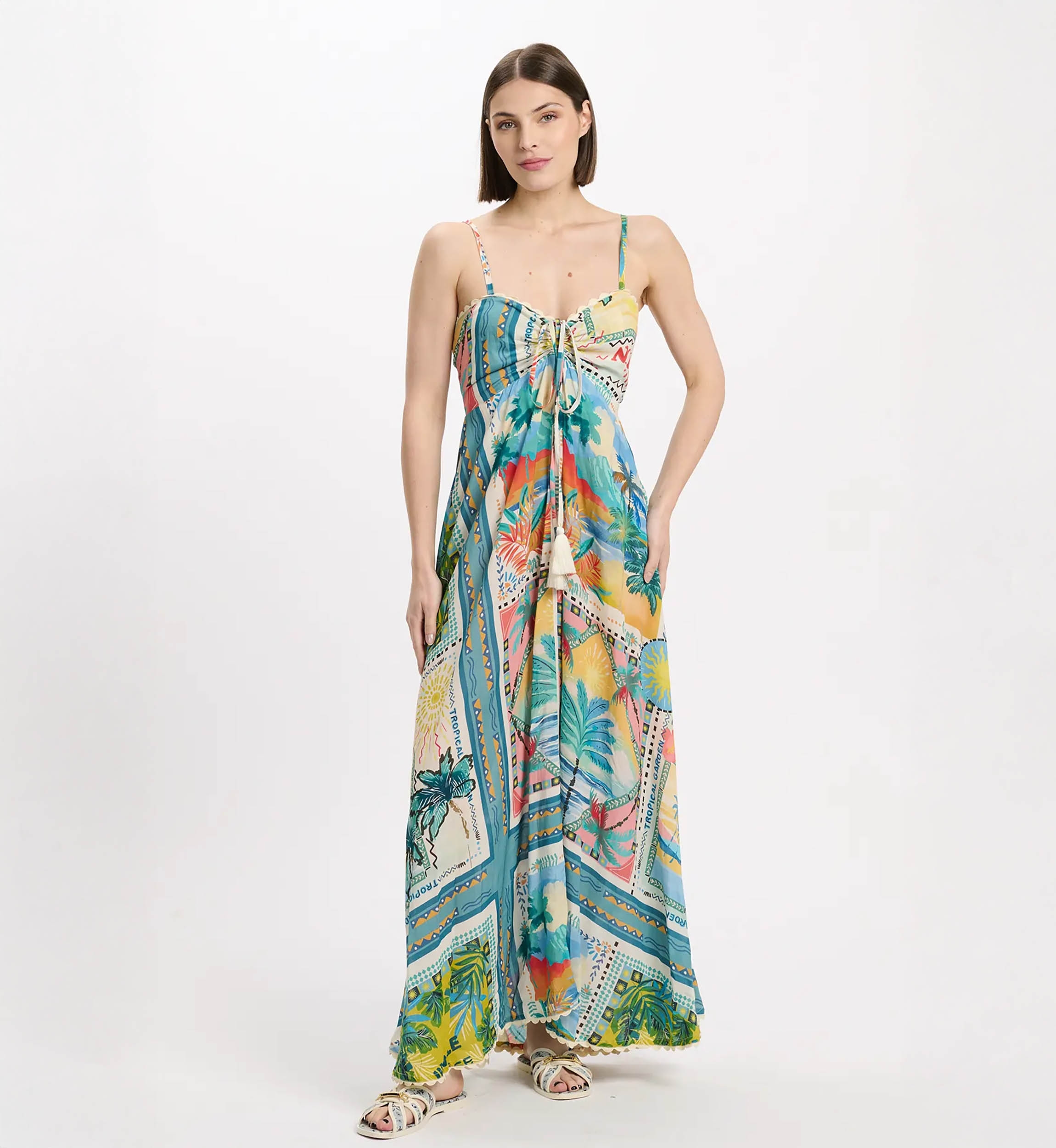 Vestido Britney – Vestido largo con tirantes finos, de modal estampado con cordones, 100 % modal – Miss June Paris - 2
