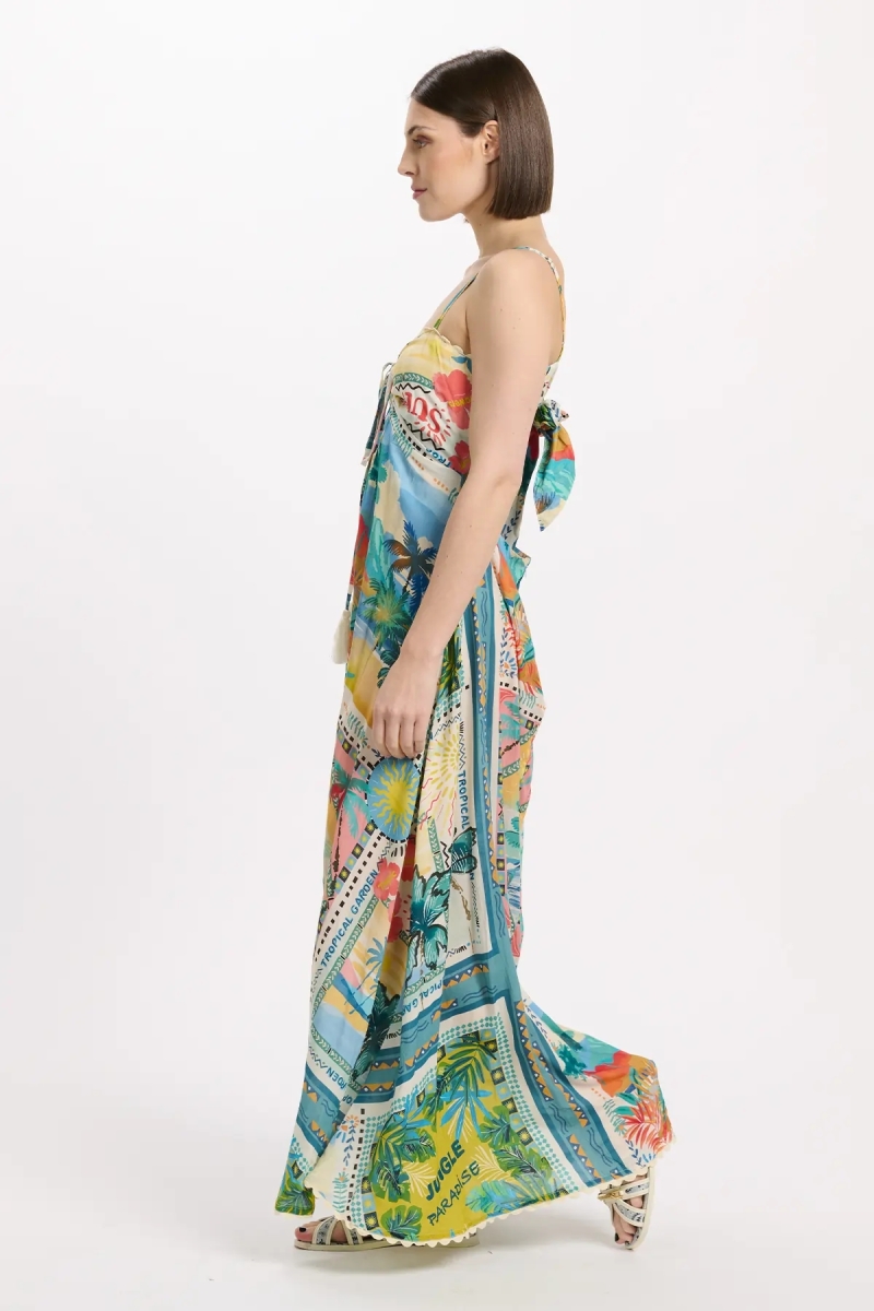 Dress Britney Thin Straps Long, 100% modal printed with laces - Miss June Paris - 5