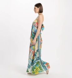 Dress Britney Thin Straps Long, 100% modal printed with laces - Miss June Paris - 5