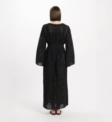 Vestido Penny – Vestido longo com mangas compridas e cinto, em algodão com bordados e laços, 100 % algodão – Miss June Paris - 5