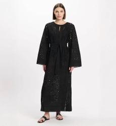 Vestido Penny – Vestido longo com mangas compridas e cinto, em algodão com bordados e laços, 100 % algodão – Miss June Paris - 3