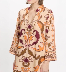 Dress Cruise Long Sleeves Long, 100% cotton slub printed - Miss June Paris - 3