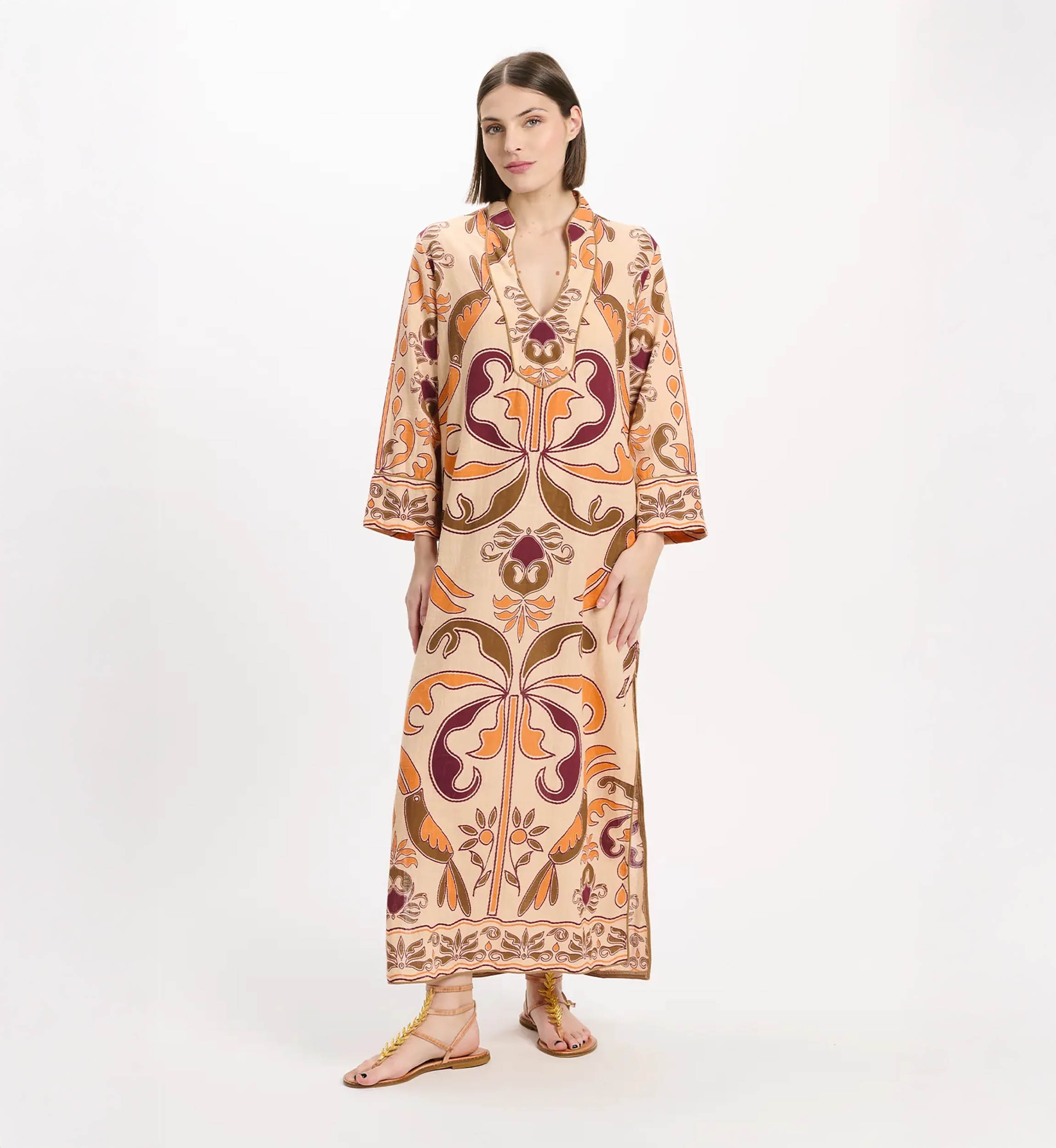 Dress Cruise Long Sleeves Long, 100% cotton slub printed - Miss June Paris - 2