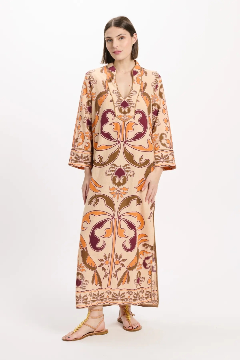Dress Cruise Long Sleeves Long, 100% cotton slub printed - Miss June Paris - 2