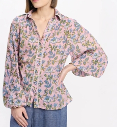 Camisa Azalee – Camisa de mangas compridas, em algodão estampado com laços, 100 % algodão – Miss June Paris - 3