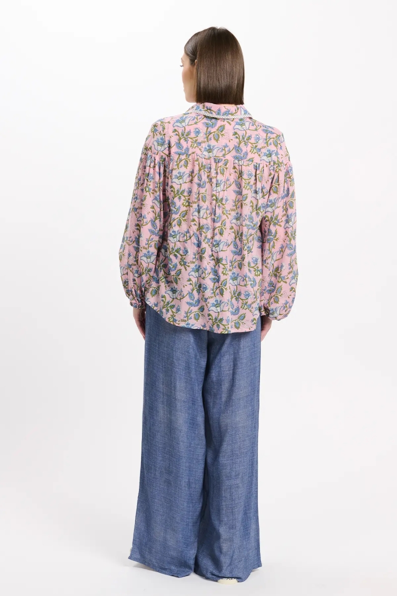 Camisa Azalee – Camisa de mangas compridas, em algodão estampado com laços, 100 % algodão – Miss June Paris - 4