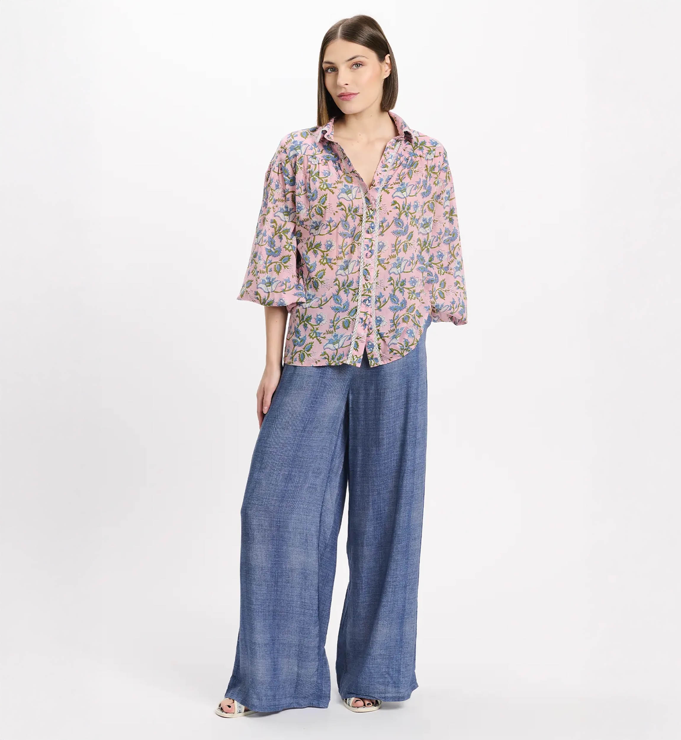 Shirt Azalee Long Sleeves, 100% cotton printed with laces - Miss June Paris - 2