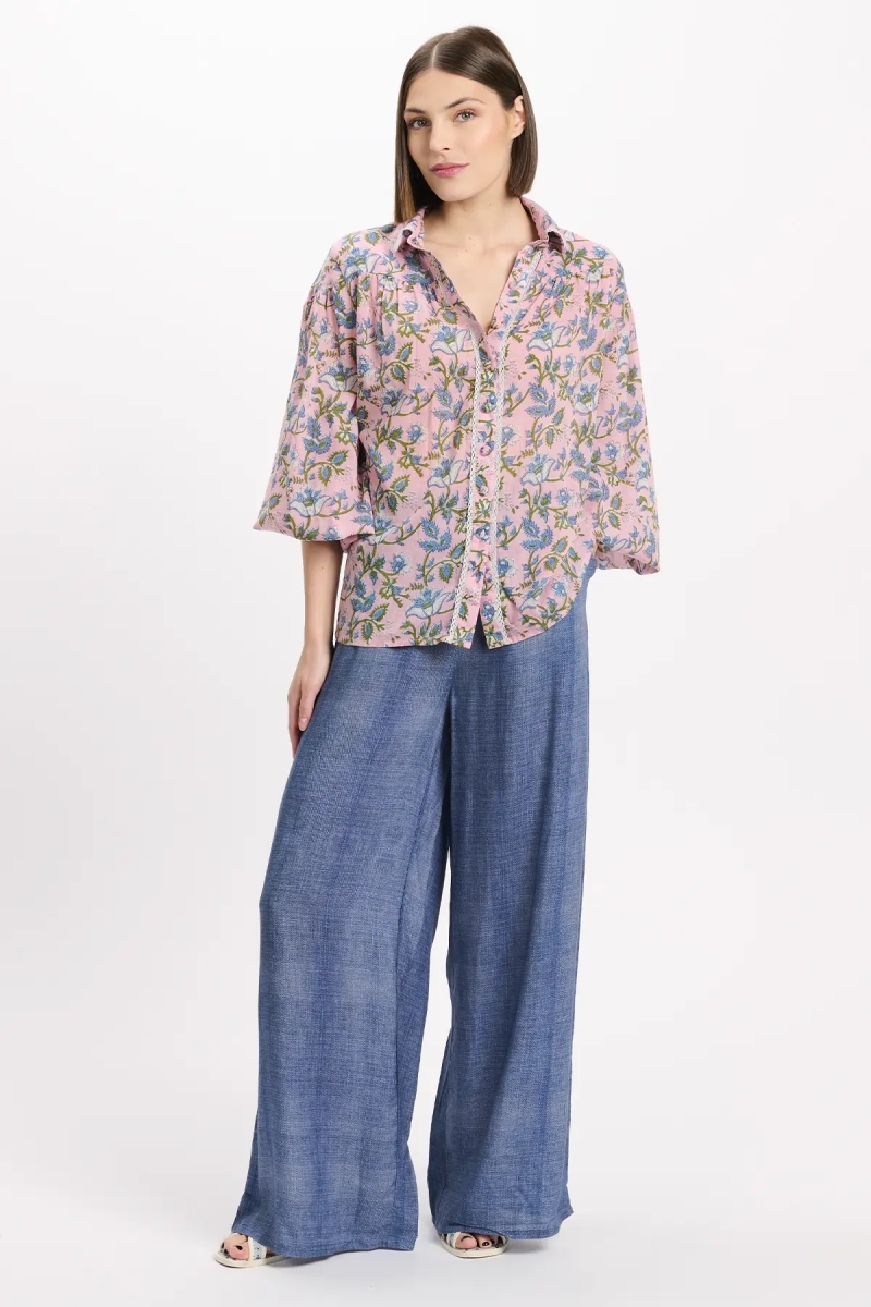 Camisa Azalee – Camisa de mangas compridas, em algodão estampado com laços, 100 % algodão – Miss June Paris - 2