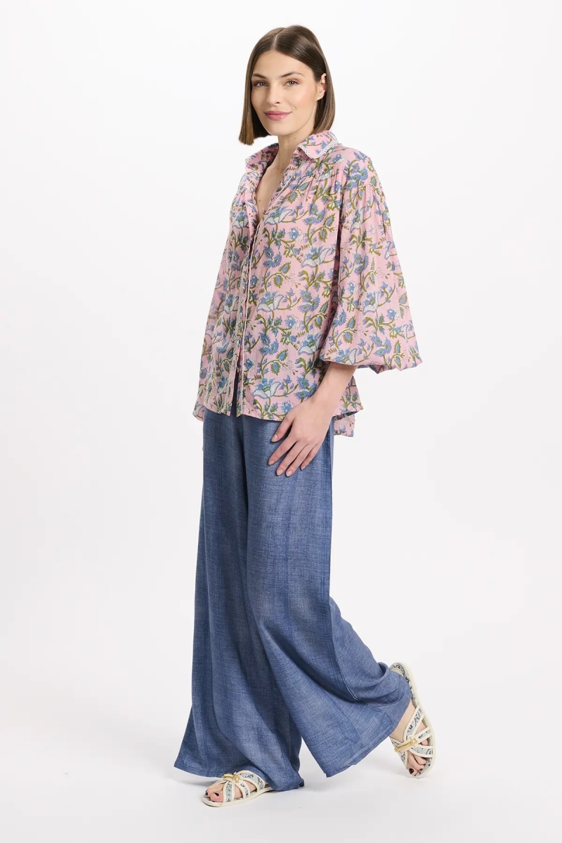 Camisa Azalee – Camisa de mangas compridas, em algodão estampado com laços, 100 % algodão – Miss June Paris - 5