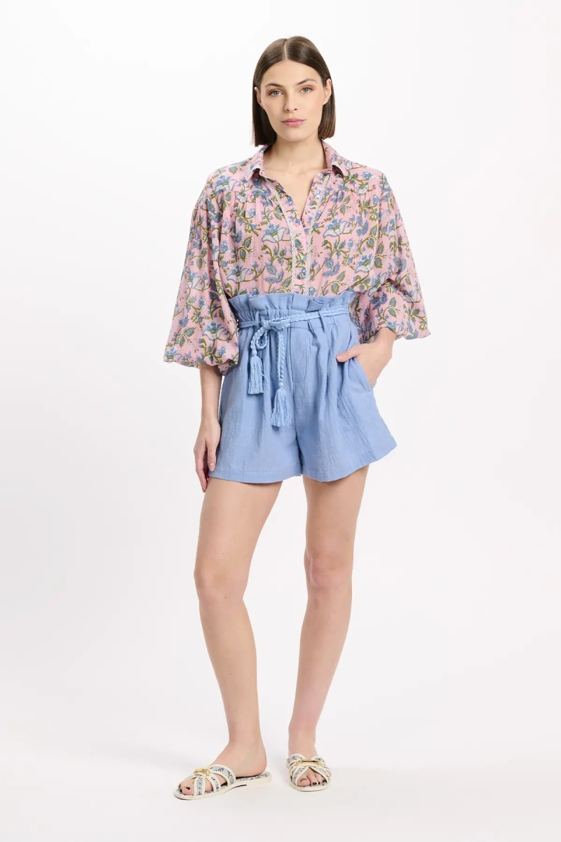 Calções Luciana – Calções com bolsos e cinto, 100 % algodão – Miss June Paris - 2