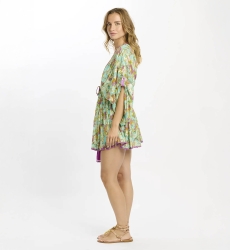 Vestido Taylor – Vestido curto com mangas ajustáveis, em rayon com lurex e forro a condizer, 100 % rayon – Miss June Paris