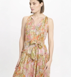 Vestido Brooke – Vestido longo rosa em rayon lurex com cinto e forro combinando, 100 % rayon – Miss June Paris