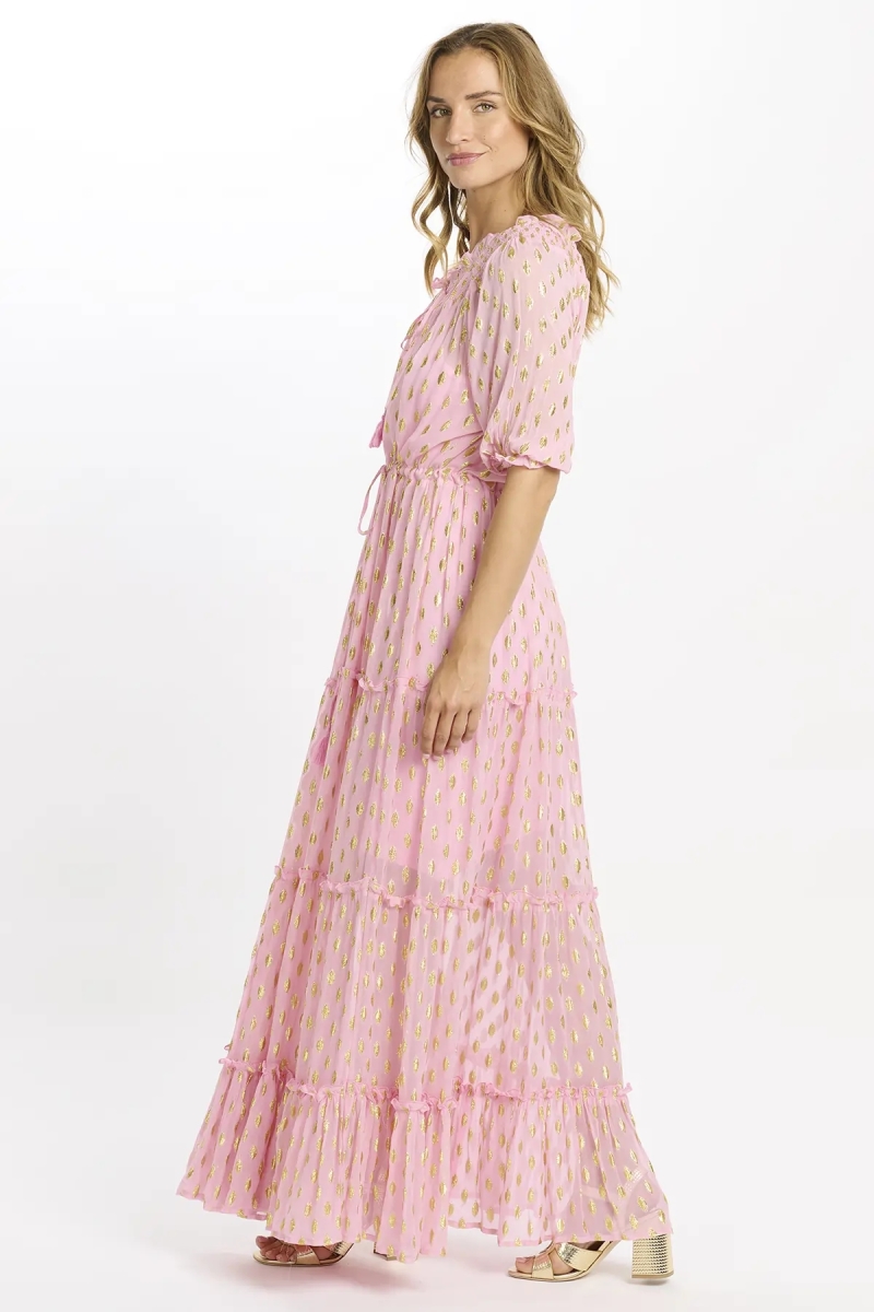 Vestido Betina – Vestido longo com mangas 3/4 e forro, em rayon com lurex, 100 % rayon – Miss June Paris - 6