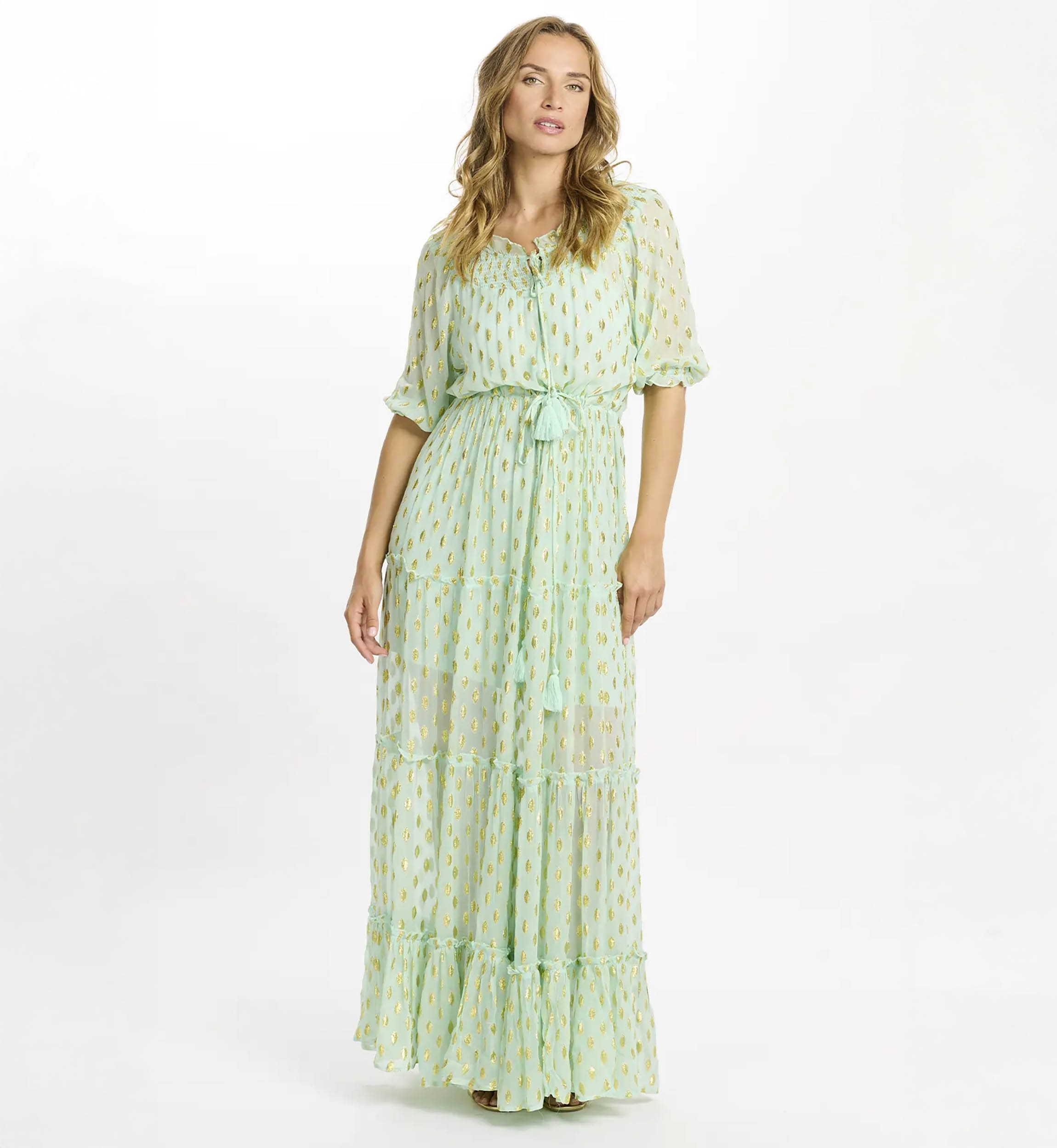 Vestido Betina – Vestido largo con mangas 3/4 y forro interior, de rayón con lúrex, 100 % rayón – Miss June Paris - 4