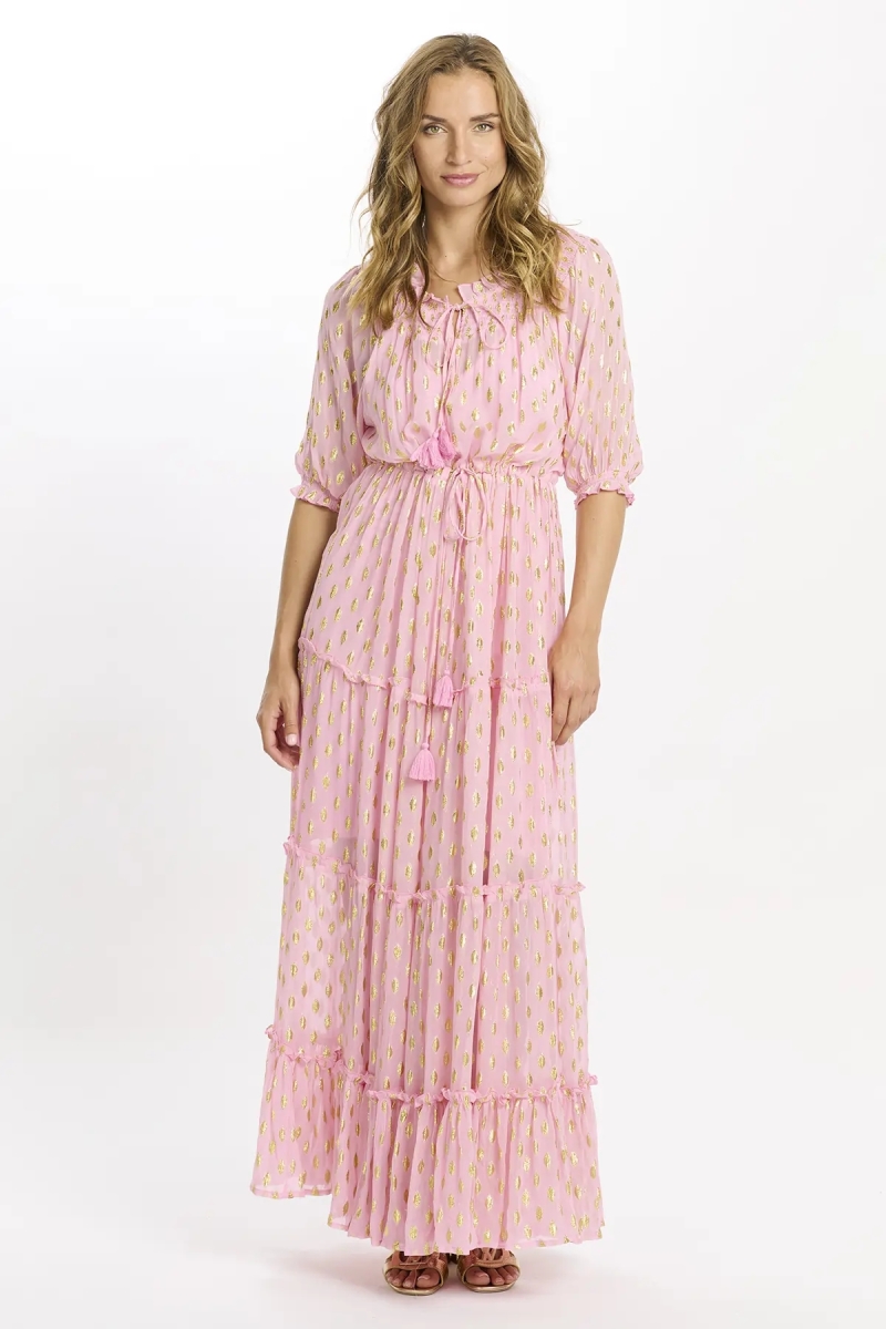 Vestido Betina – Vestido longo com mangas 3/4 e forro, em rayon com lurex, 100 % rayon – Miss June Paris - 5