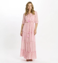 Vestido Betina – Vestido longo com mangas 3/4 e forro, em rayon com lurex, 100 % rayon – Miss June Paris - 5