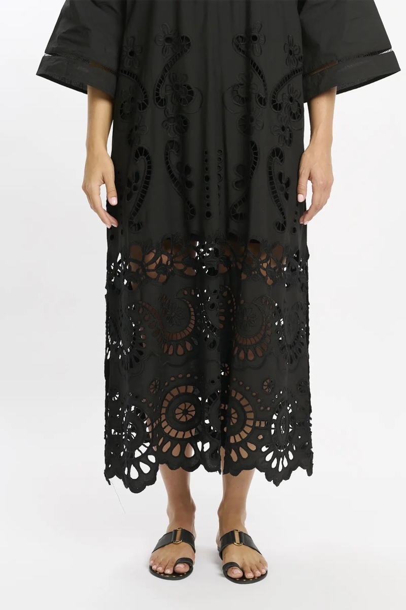 Vestido Adria – Vestido longo com mangas compridas e forro, em algodão com bordados e laços, 100 % algodão – Miss June Paris - 6