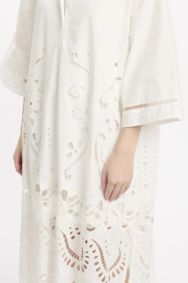 Vestido Adria – Vestido longo com mangas compridas e forro, em algodão com bordados e laços, 100 % algodão – Miss June Paris - 9