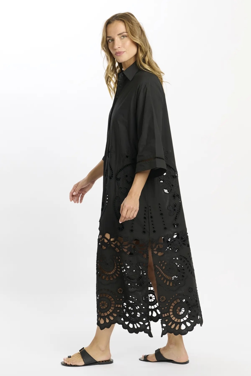 Vestido Adria – Vestido largo de manga larga con forro, de algodón con bordados y cordones, 100 % algodón – Miss June Paris - 7