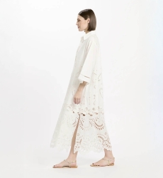 Dress Adria Long Sleeves Long with inner, 100% cotton with laces embroidery - Miss June Paris - 8