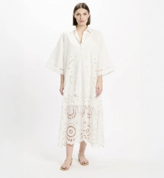 Vestido Adria – Vestido largo de manga larga con forro, de algodón con bordados y cordones, 100 % algodón – Miss June Paris - 5
