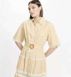 Vestido Betty – Vestido longo com mangas curtas e cinto, em algodão com bordados e laços, 100 % algodão – Miss June Paris - 8