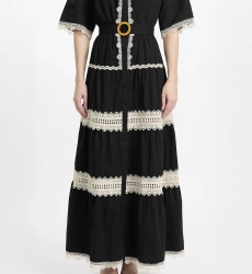 Vestido Betty – Vestido longo com mangas curtas e cinto, em algodão com bordados e laços, 100 % algodão – Miss June Paris - 9