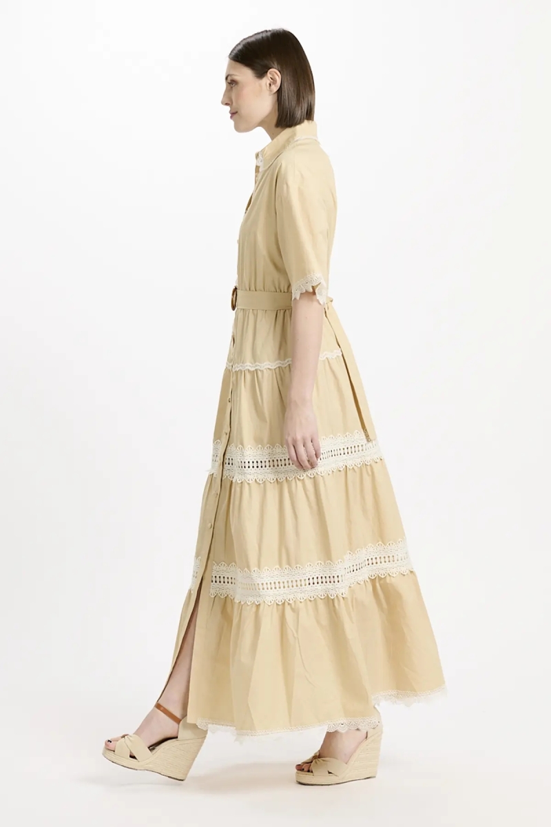 Vestido Betty – Vestido longo com mangas curtas e cinto, em algodão com bordados e laços, 100 % algodão – Miss June Paris - 6