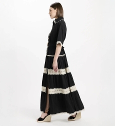 Vestido Betty – Vestido longo com mangas curtas e cinto, em algodão com bordados e laços, 100 % algodão – Miss June Paris - 7