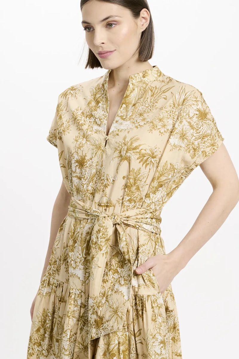 Vestido Brita – Vestido midi com mangas curtas e cinto a condizer, em algodão com laços, 100 % algodão – Miss June Paris - 4